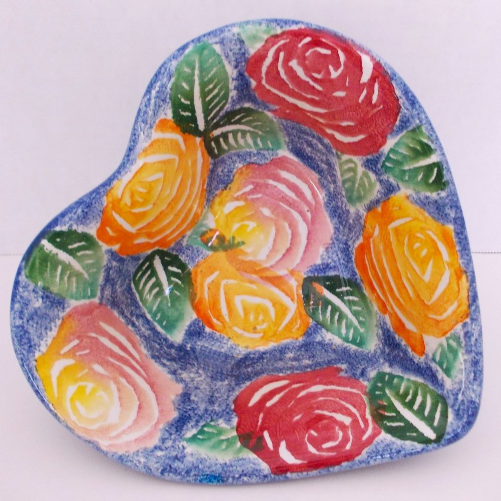 Beautiful Vintage Ancora Italian Rose Heart Shaped Bowl - Hand Painted